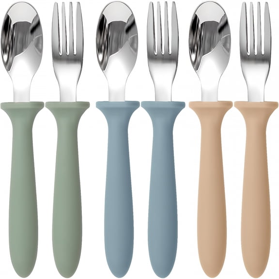 ACDANC Toddler Utensils Set 6 Pack, 18/8 Stainless Steel Kids Silverware with Silicone Handle, Safe Forks & Spoons, Dishwasher
