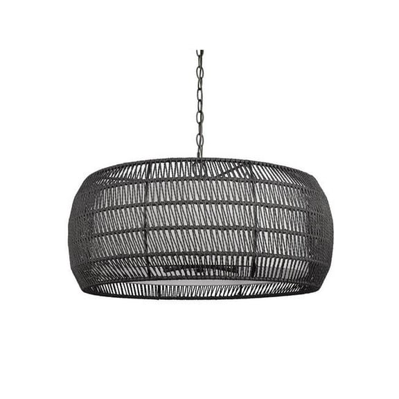 Everly 6-Light Chandelier in Matte Black with Modern Black Rattan