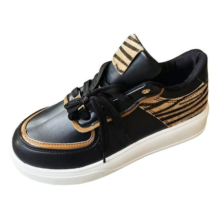 OJSFQUFP Womens Casual Shoes Autumn New Europe and The United States Color Blocking Thick Bottom Lace Up Sports Casual Shoes Work Flats for Women Office Black 38