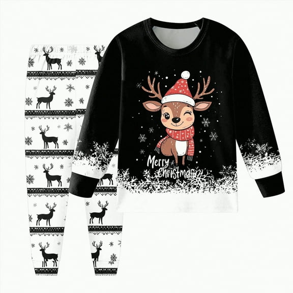 UAYOTSE Boys and Girls Long Sleeve Trousers Set Comfortable Soft Fashionable Christmas Print Children Pajamas Set,Sizes 8-9 Years