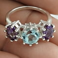 thumbnail image 2 of Genuine Amethyst & Blue Topaz Stackable Ring, Solid 925 Sterling Silver, Multiple Stone Statement Ring, Unique Design Jewelry For Women, Mothers Day Gifts, February November Birthstone Size 7, 2 of 6