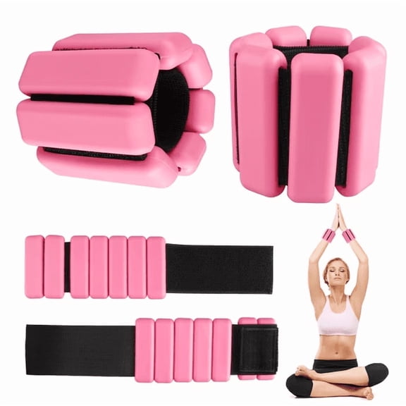 Wrist Weights, 2Pack Adjustable Wearable Wrist Ankle Weights for Women/Men, Silicone Wrist Bangles for Walking, Yoga, Pilates, and Gym, Arm & Leg Workout, 2lb Pink