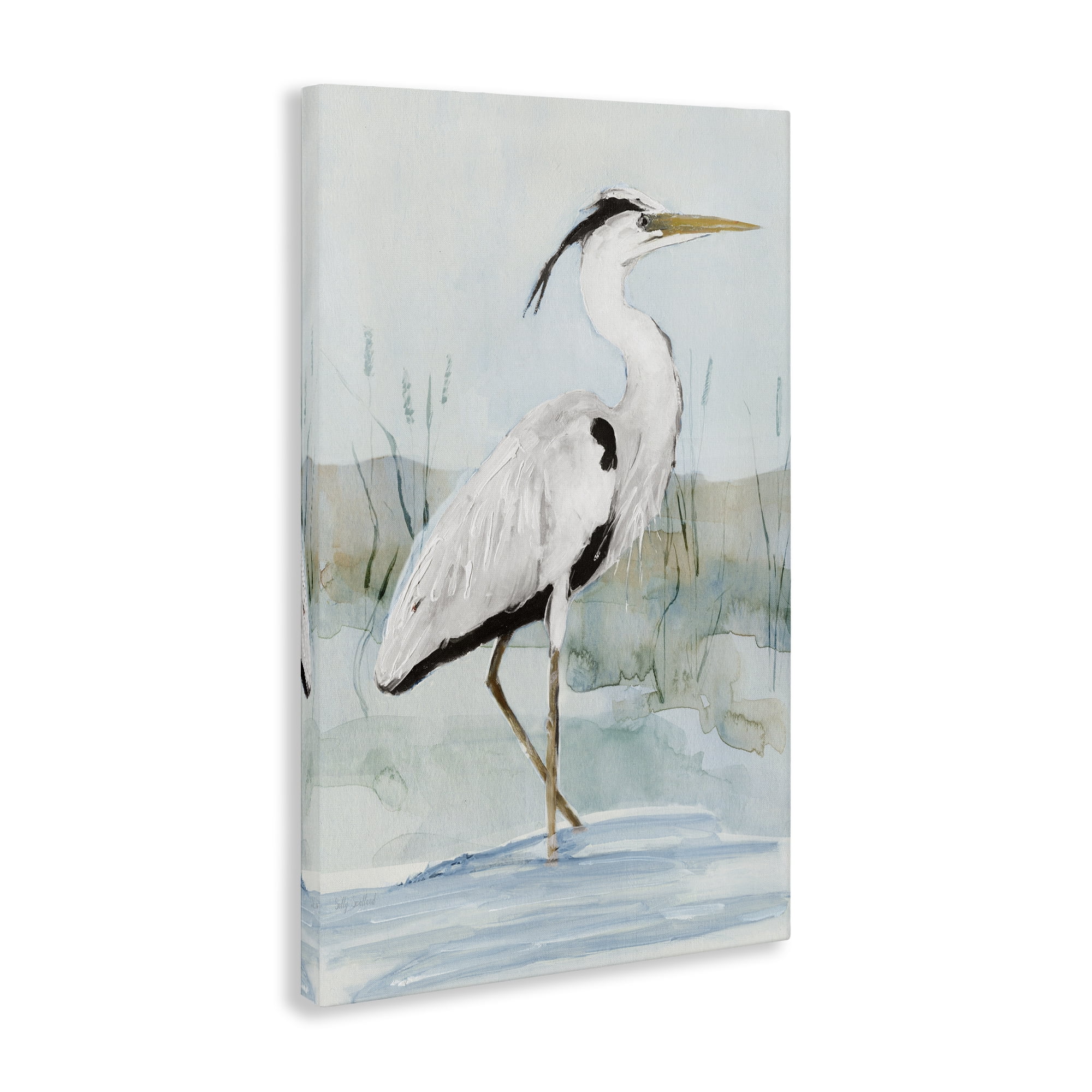 Stupell Industries Stepping White Egret Animals Painting Wrapped Canvas Art Print Wall Art, 30 x 45