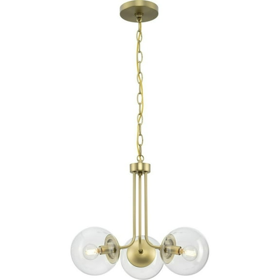 Open Box Avec A400000-191 Merrit Collection 3-Light Brushed Gold Contemporary Chandelier with Clear Glass Globe Shades