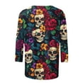 thumbnail image 3 of Uootdi Halloween Shirts for Women 3/4 Sleeve Crew Neck Skull Pumpkin Witch Graphic Casual Festival Basic Tee for Gift Party Stree t, 3 of 5