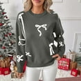 thumbnail image 2 of FRSASU Chandail d'Hiver pour Femmes à Manches Longues Col Rond Tricoté Grande Taille Mignon avec Nœud Gris m(m), 2 of 8