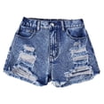 thumbnail image 3 of Tigivemen Jeans for Teen Girls Trendy Ripped Shorts Vintage High Waist Denim Shorts with Elastic Waistband Blue 7-8 Years, 3 of 6