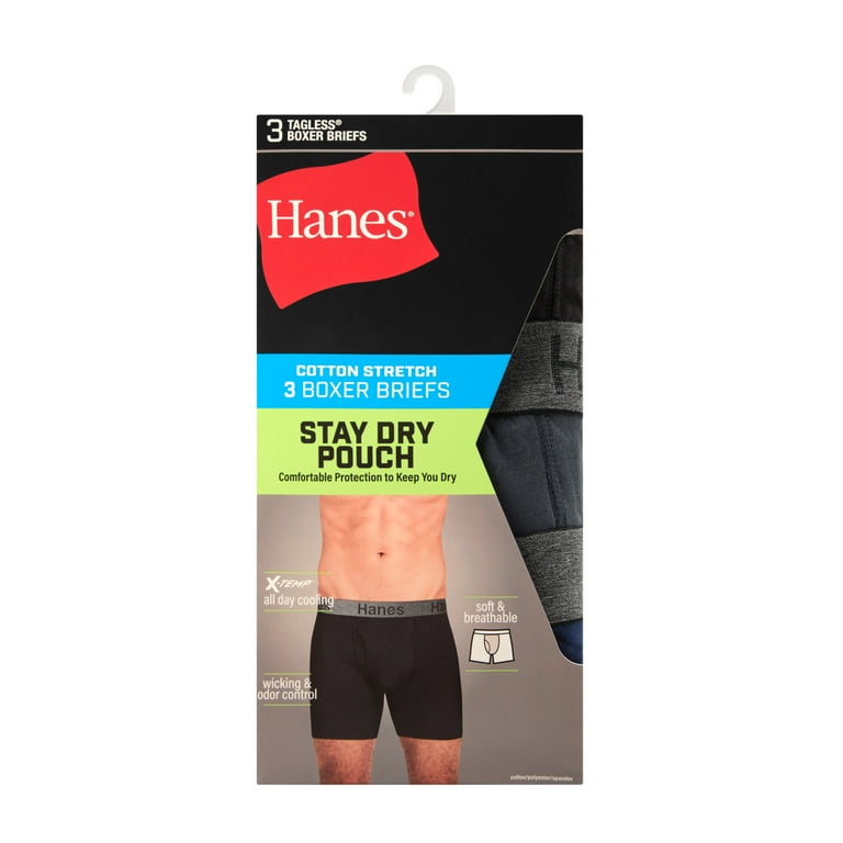 Hanes, Men's Boxer Briefs, Assorted 3-Pack, Stay Dry Pouch