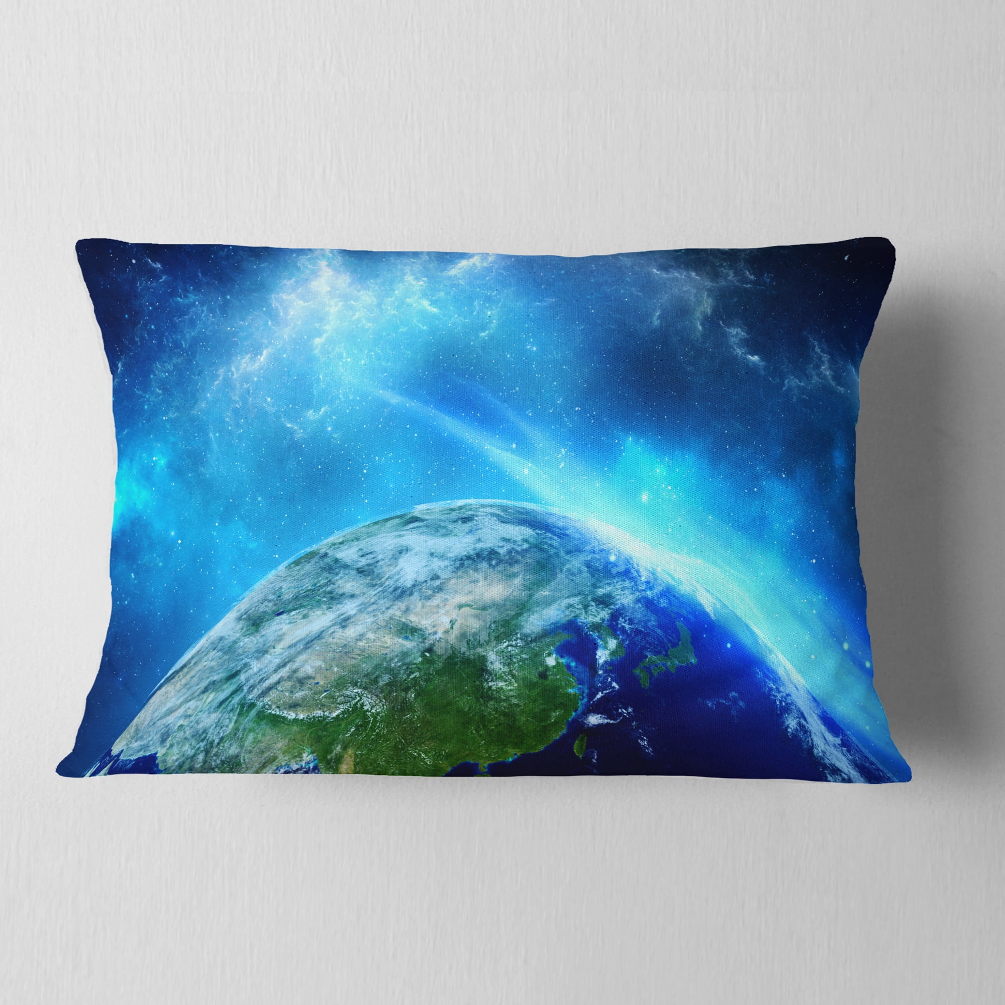 Designart Planet Earth in Universe - Contemporary Throw Pillow - 12x20