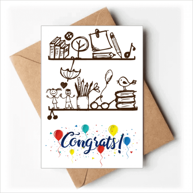 Niños lindos ilustración Bookshelf College Sobre de la Carta de felicitación de la tarjeta de matrimonio