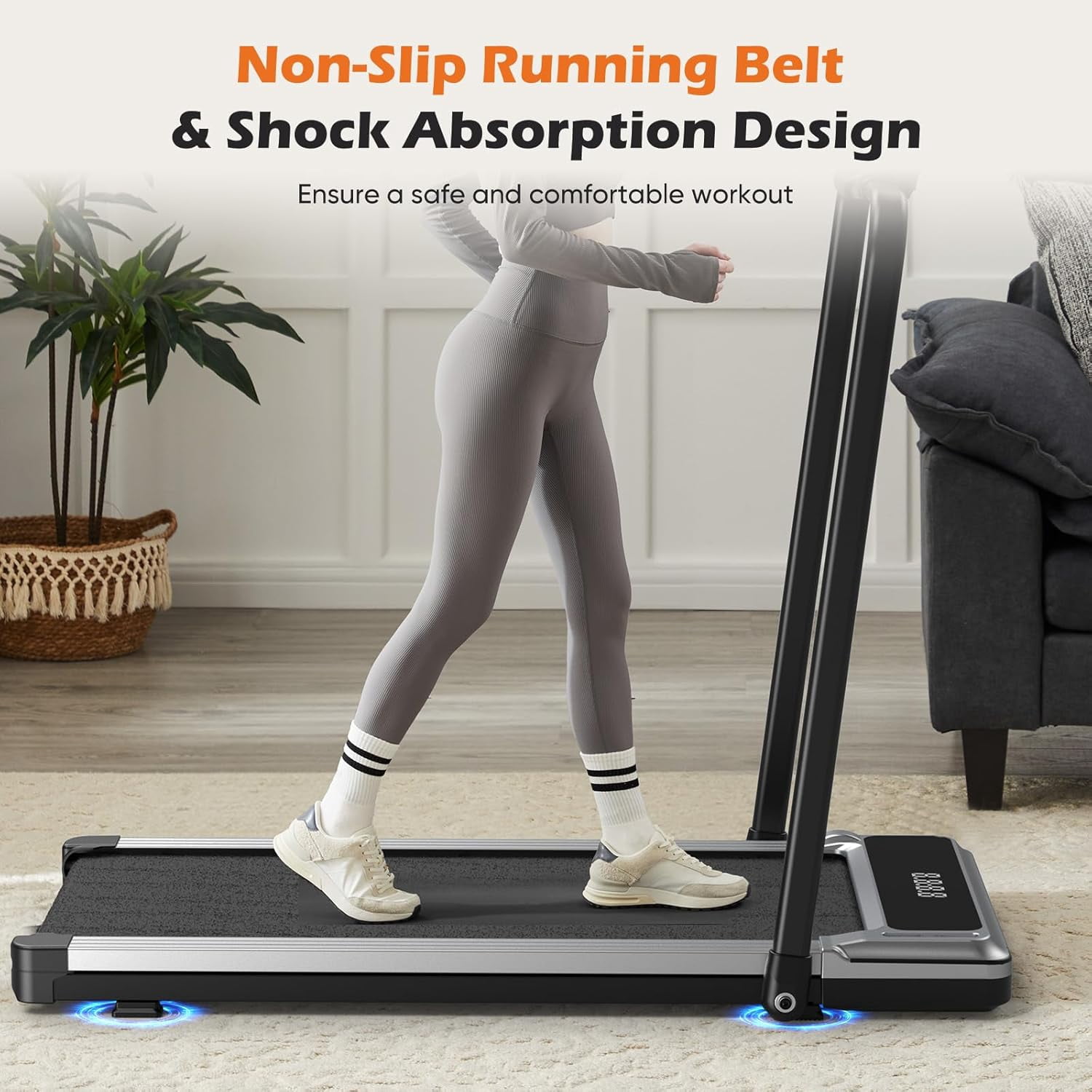 Treadmill with Handles, Small Treadmills Home, Portable Electric Treadmills for Home 300 lbs Capacity,Walking Pad Treadmill,Lightweight Folding Foldable Walking Pad with LED Display, Silver