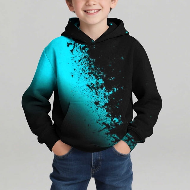 Sudadera con capucha para niño, con estampado de color, manga larga, informal, deportiva, con capucha, manga larga, sudadera con capucha, top con inserciones en los hombros, blusa de poliéster para ni