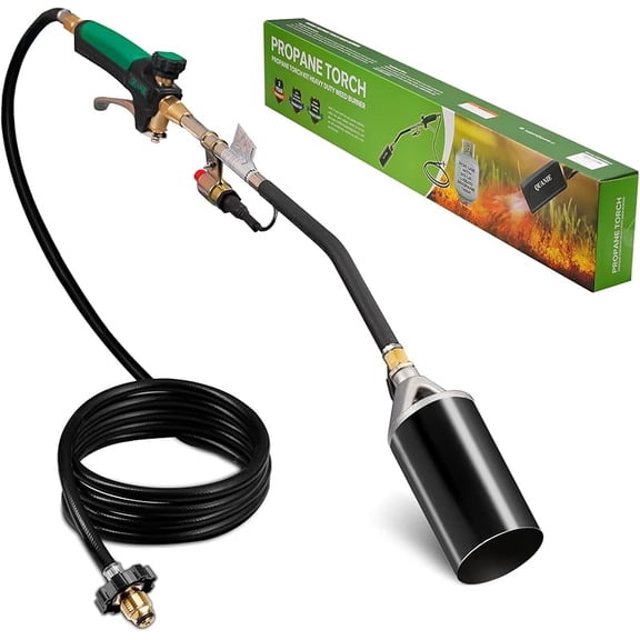 MY.Propane Torch Burner Weed Torch High Output with 10FT Hose,Heavy Duty Blow Torch with Flame Control and Turbo Trigger Push Button Igniter,Flamethrower for Garden Wood Ice Snow Road(black)