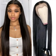 Straight Lace Front Wigs Human Hair Long 13x1 HD Transparent Lace Frontal Human Hair Wigs Pre Plucked Glueless SEXYCAT Brazilian Virgin Wig for Black Women Natural 150 Density (26inch, T Part Wig)