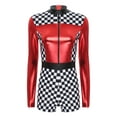 thumbnail image 5 of Zaldita Womens Big Girls Race Car Driver Bodysuit Colorblock Printed Shiny Long Sleeves Leotard Jumpsuit Red 3XL, 5 of 7