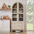 thumbnail image 7 of Aitjunz 71" Tall Arched Storage Cabinet with Glass Doors & 2 Drawers, Farmhouse Wood Pantry Cabinet w/ Adjustable Shelves for Bathroom, Kitchen & Living Room, Cream, 7 of 7