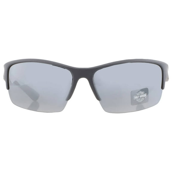 Harley-Davidson Men's Angular Wrap Sunglasses, Gray Frames & Smoke Mirror Lenses, Harley Davidson