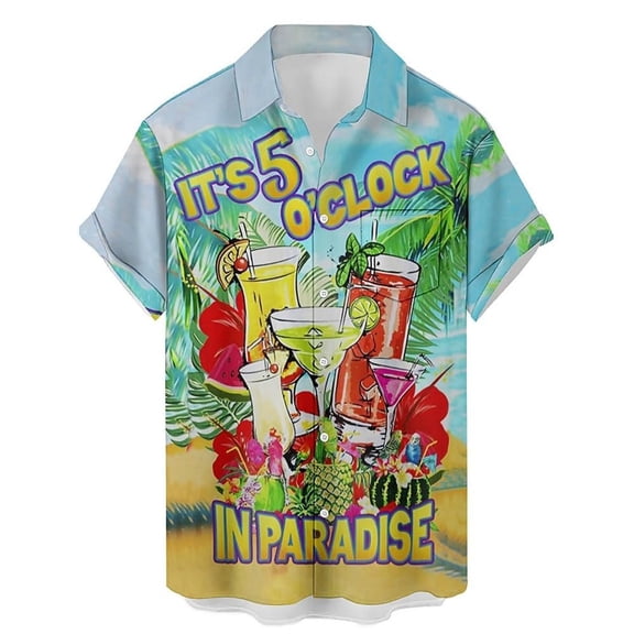 Mens Beach Shirts Short Sleeve Button Down Lapel Printed Tops Summer Holiday Funny Hawaiian Shirt for Men Red L