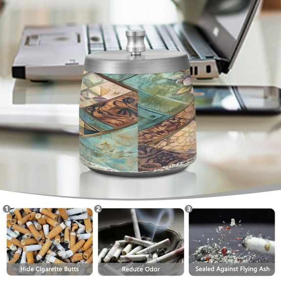 YAZAOO Ashtray for Cigarettes Stainless Creativity Decorative Glass with Flowers Pattern Steel Smokeless Ashtrays