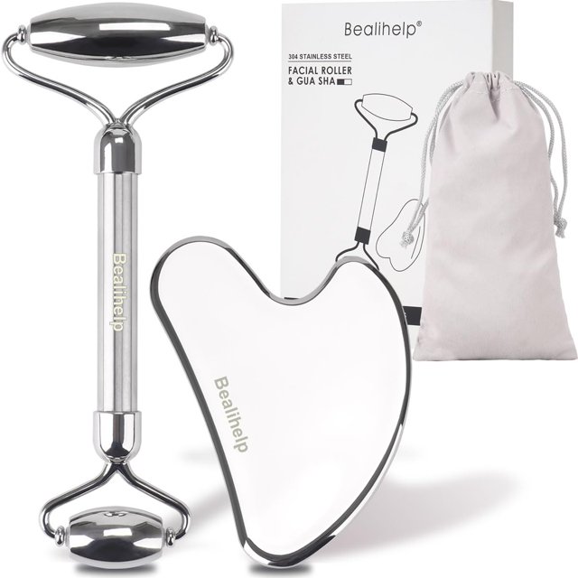 Face Roller & Gua Sha Bealihelp facial de acero inoxidable
