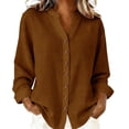 thumbnail image 2 of Outfmvch Cotton Button Down Shirts for Women V Neck Casual Summer Collared Tops Linen Tops for Women Boho Linen Shirts for Women Cotton Linen Roll Up Short Sleeve Brown 4XL, 2 of 5
