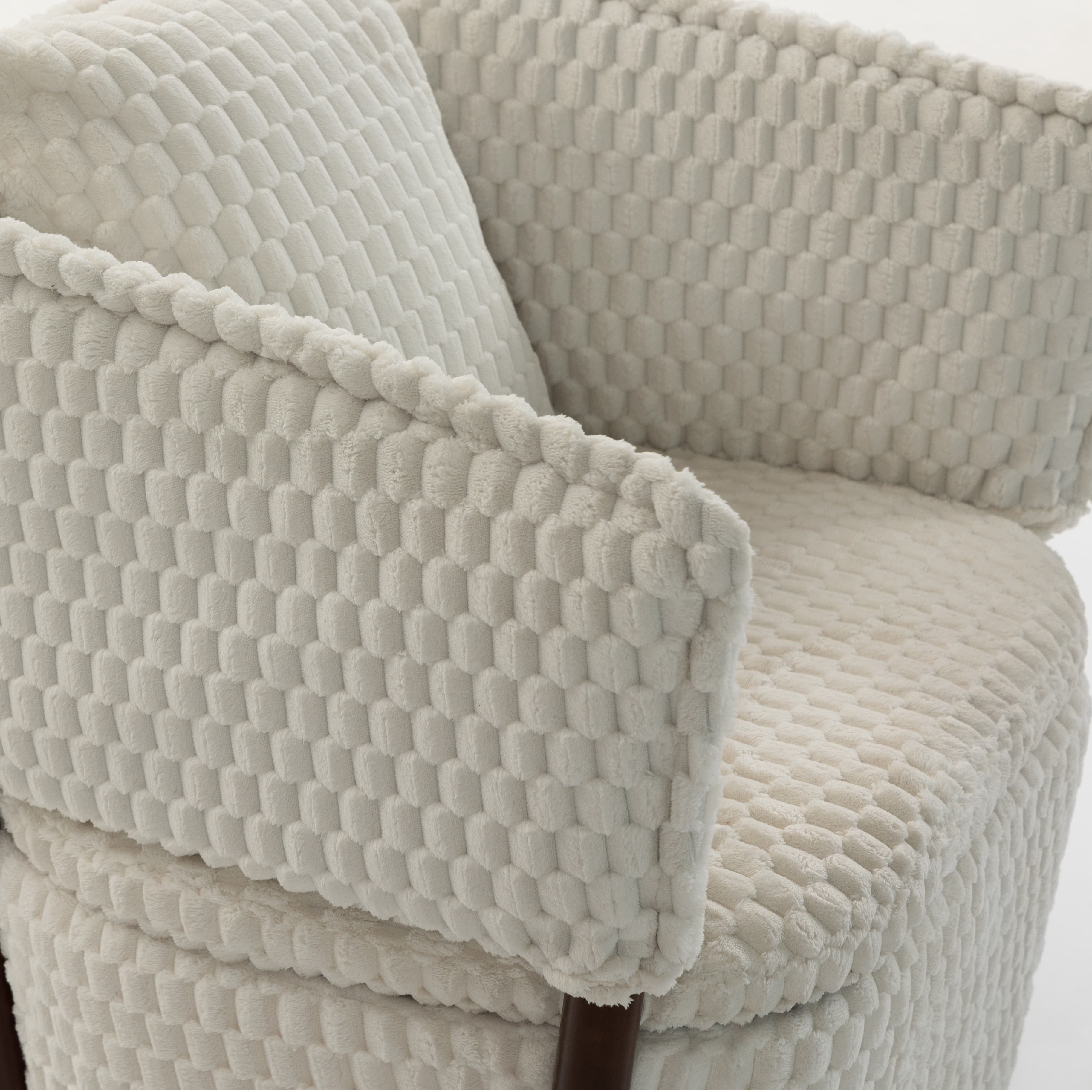 Aukfa Mid Century Modern 360 Swivel Accent Barrel Chair with Lumbar Pillow & Hidden Storage,Corduroy,White