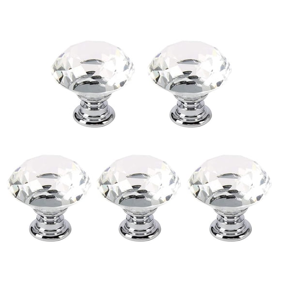 Perillas para gabinete MDPLY de vidrio cristalino de 30 mm, diseño diamante, paquete de 5