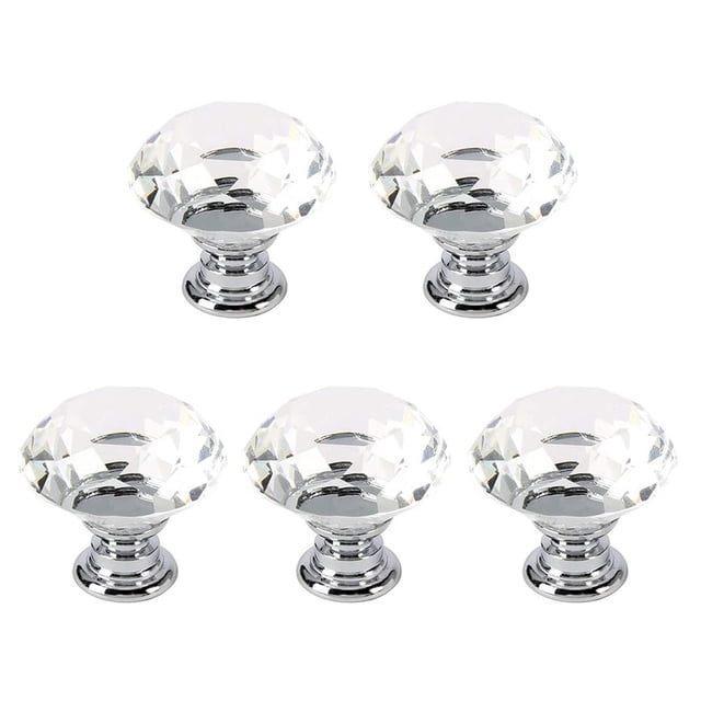 Perillas para gabinete MDPLY de vidrio cristalino de 30 mm, diseño diamante, paquete de 5