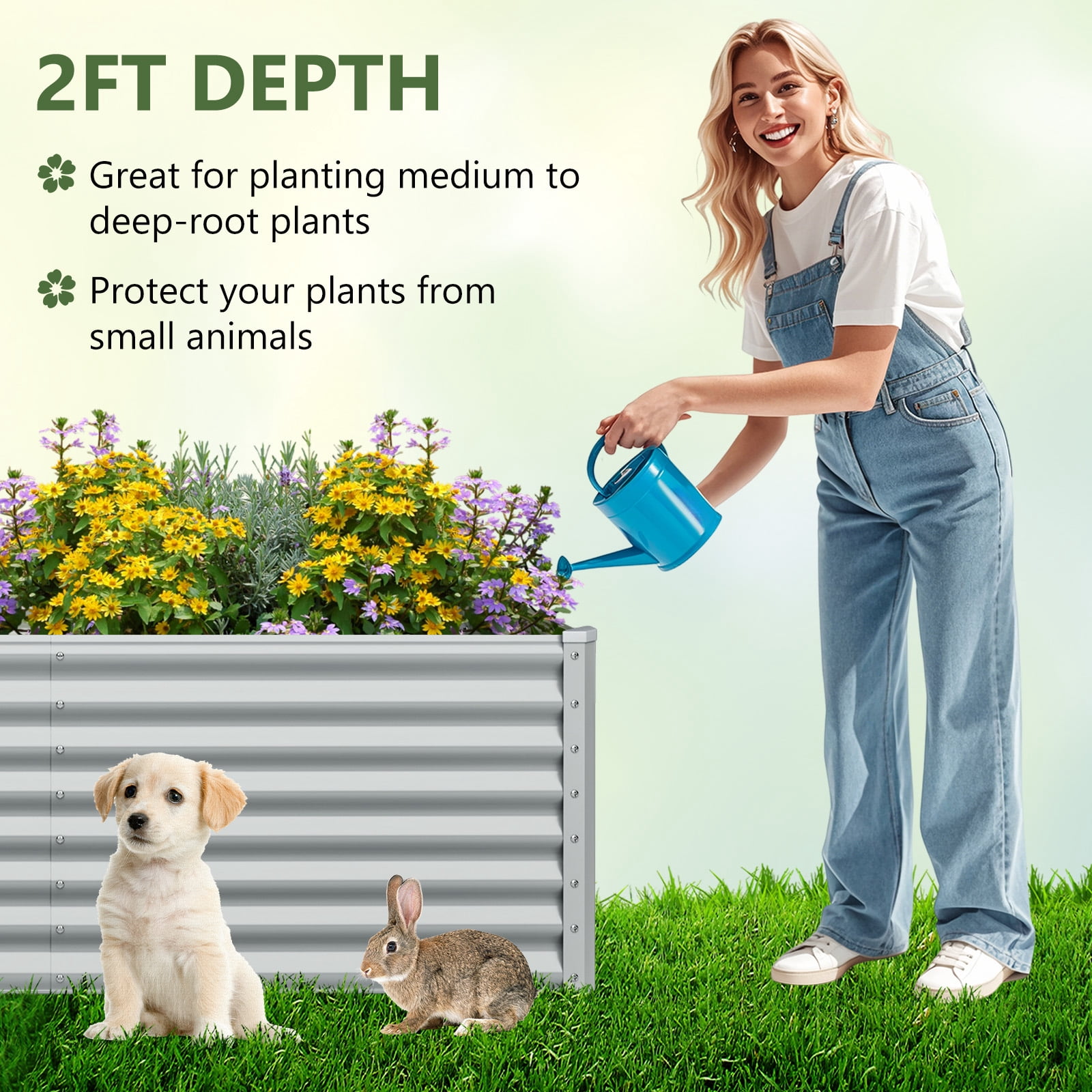 Gymax 2 PCS Raised Garden Bed Large Metal Planter Box Kit for Vegetable Herb 6' x 3' x 2' Gray