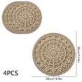 thumbnail image 3 of 4 Pack Round Boho Wood Grain Linen Placemats, Woven Cotton Macrame Table Mats with Fringe, Heat Insulation for Farmhouse Kitchen Rustic Dining, 3 of 6