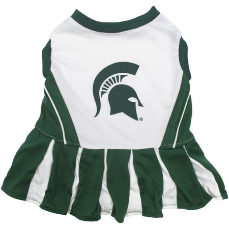 Pets First College Michigan State Spartans Cheerleader, 3 Sizes Pet Dress Available. Licensed Dog Outfit