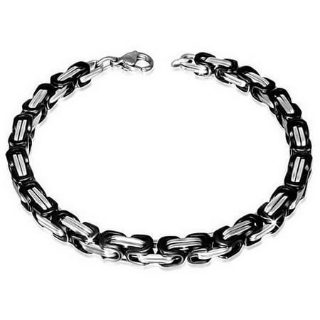 Turquoise Silver Mens Bracelets - Stainless Steel Silver Black Two-Tone Mens Link Chain Bracelet with Clasp