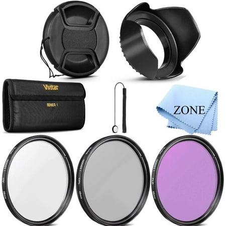 67mm Professional Lens Filter Accessory Kit Filter Kit UV  CPL  FLD + Carry Pouch + Tulip Lens Hood + Snap-On Lens Cap w/Cap Keeper Leash + Microfiber Lens Cleaning Cloth