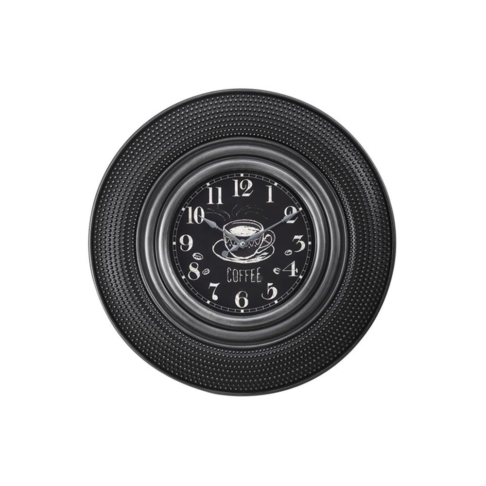 Pemberly Row 20 Round Charcoal Gray Wall Clock with Coffee Chalkboard Backdrop