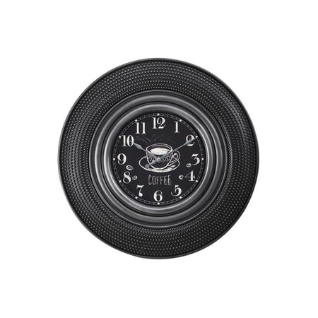 Pemberly Row 20 Round Charcoal Gray Wall Clock with Coffee Chalkboard Backdrop