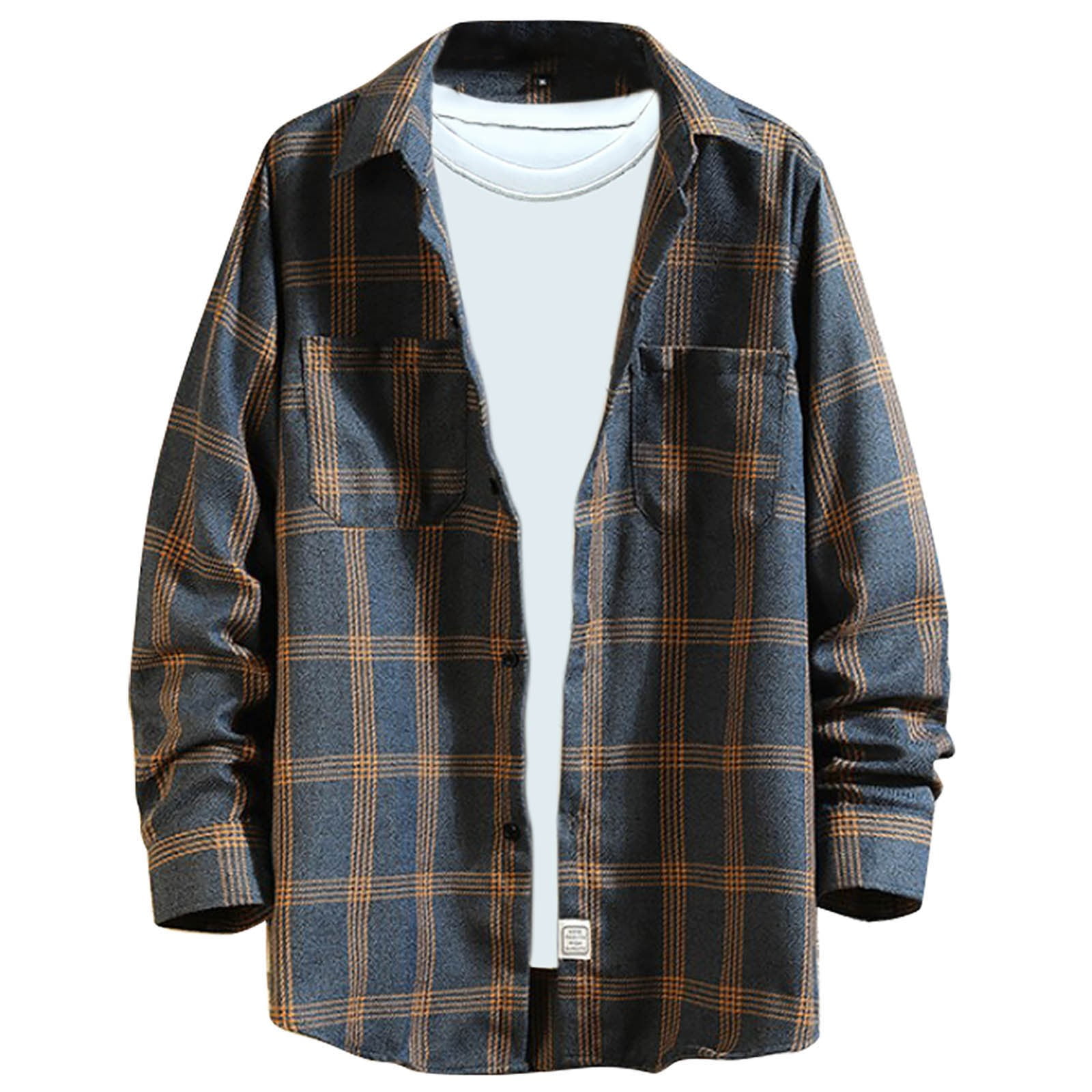 COEVALS CLUB Men's Flannel Snap Button Shirt - Corduroy Lined Collar & Cuffs, Plaid Long Sleeve, Regular Fit, 100% Cotton - View #3