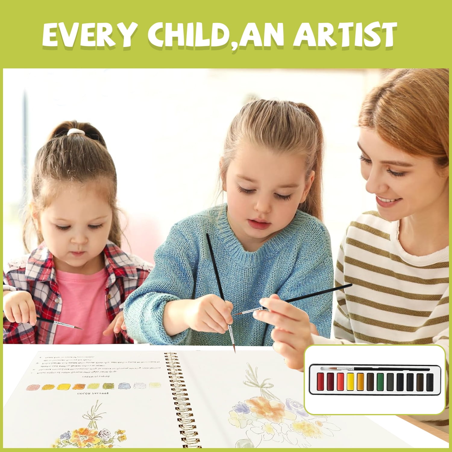Art and Craft Kit for Kids,Beginner-Friendly Water Coloring Drawing Pad with Brush (Flowers)