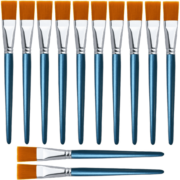 12-Pack 1 Inch Flat Paint Brushes, Blue Handle, Suitable for Acrylic, Watercolor, Crafts and Touch-Ups