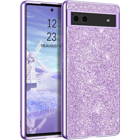 Google Pixel 6a Case 6.1 Inch (2022),Glitter Bling Sparkly Shiny Slim Women Girls Hybrid Soft Smooth Shockproof Protective Girly Phone Cases Cover for Google Pixel 6a 6.1",Purple/Lavender