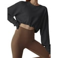 thumbnail image 2 of Arvbitana Women's Workout Crop Tops Long Sleeve Round Neck Athletic Sweatshirts Drawstring Hem Pullover Solid Color Running Shirts, 2 of 6