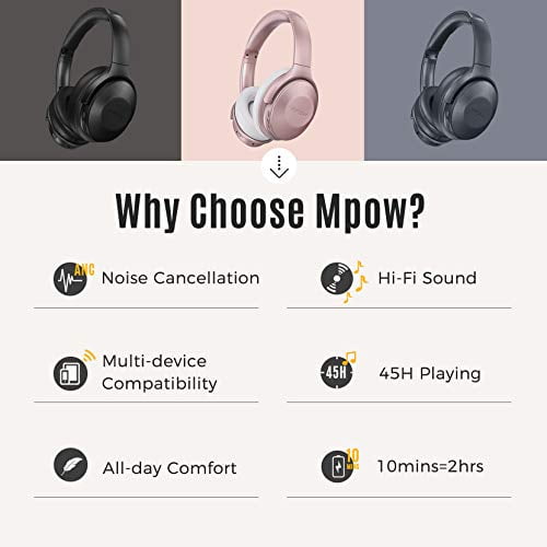 mpow 45hrs active noise cancelling headphones