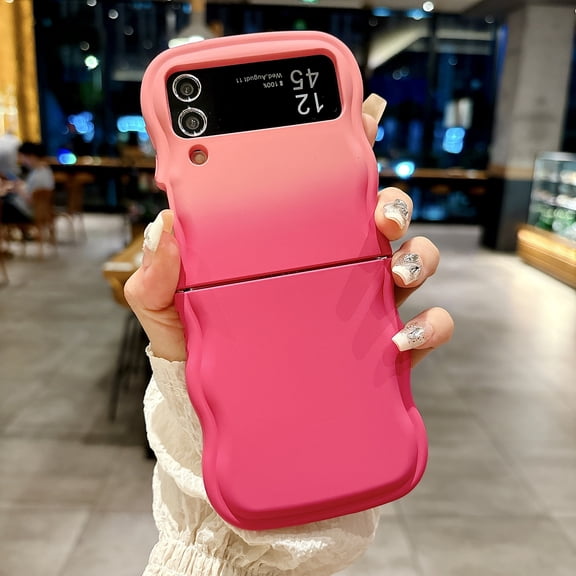 Stylish Phone Case for Samsung Galaxy Z Flip 7, Gradient Color Design Wave Frame Cover Shockproof Anti-Scratch Drop Protective Slim Fit Bumper Case for Girls Women, Rose