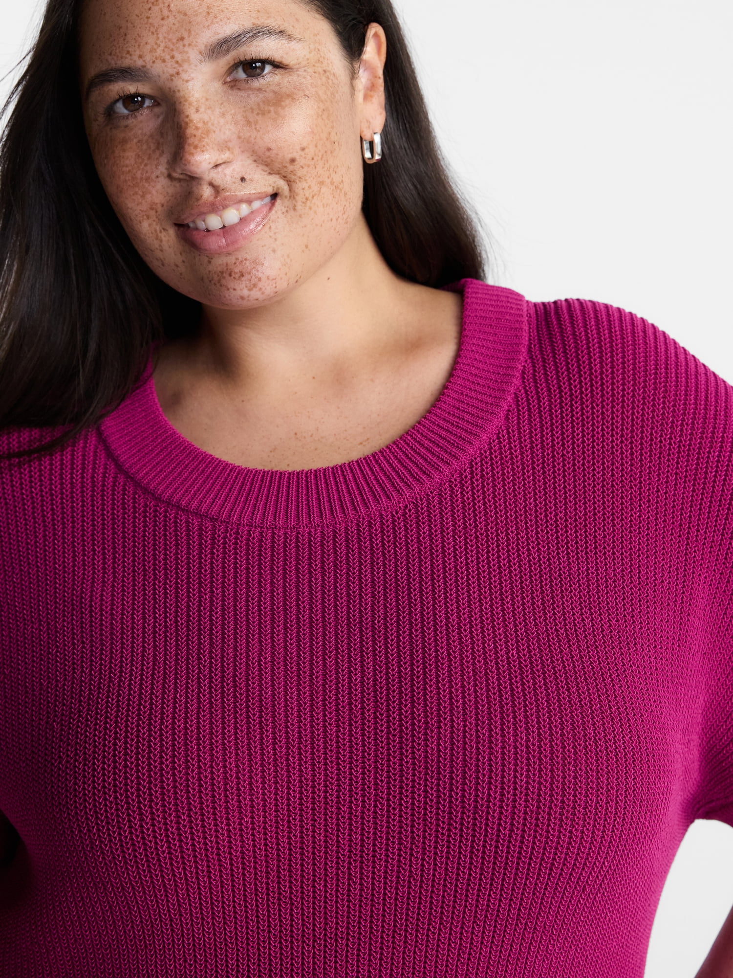 Terra & Sky Women’s Plus Crewneck Sweater with Short Dolman Sleeves, Midweight, Sizes 0X-5X