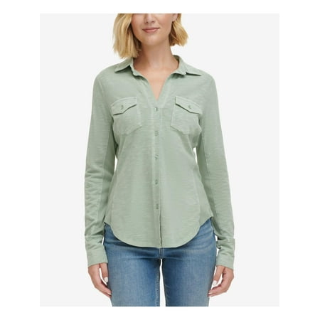 Calvin Klein Jeans Womens Collared Button-Down Top