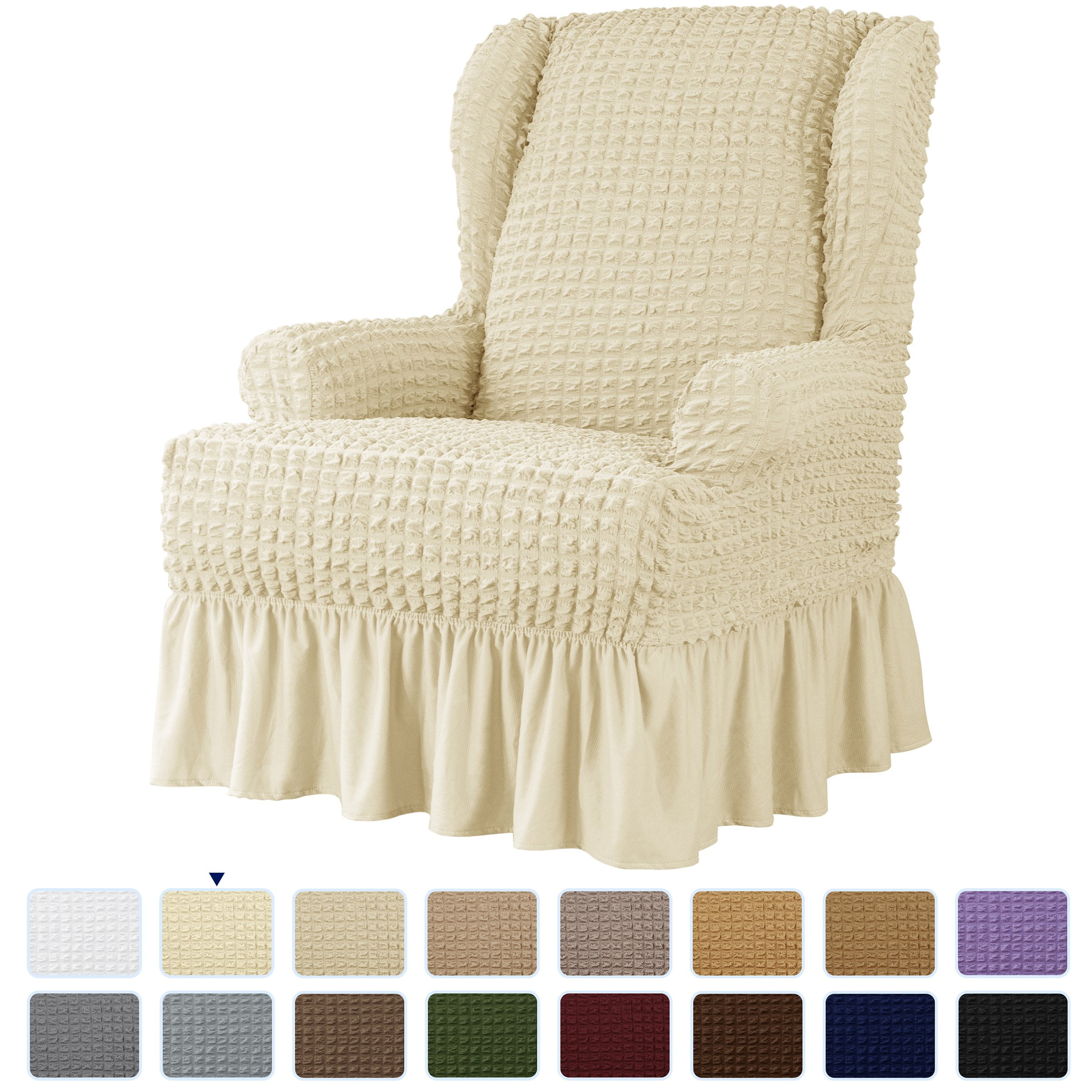 Subrtex Stretch Wingback Chair Cover With Ruffle Skirt,Light Yellow