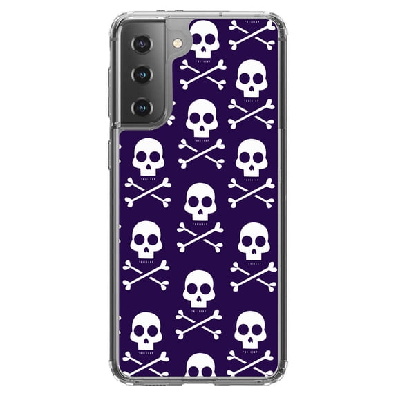 DistinctInk Clear Hybrid Case for Samsung Galaxy S21 Plus (6.7" Screen) - Purple White Skulls Pattern - Slim Profile Design
