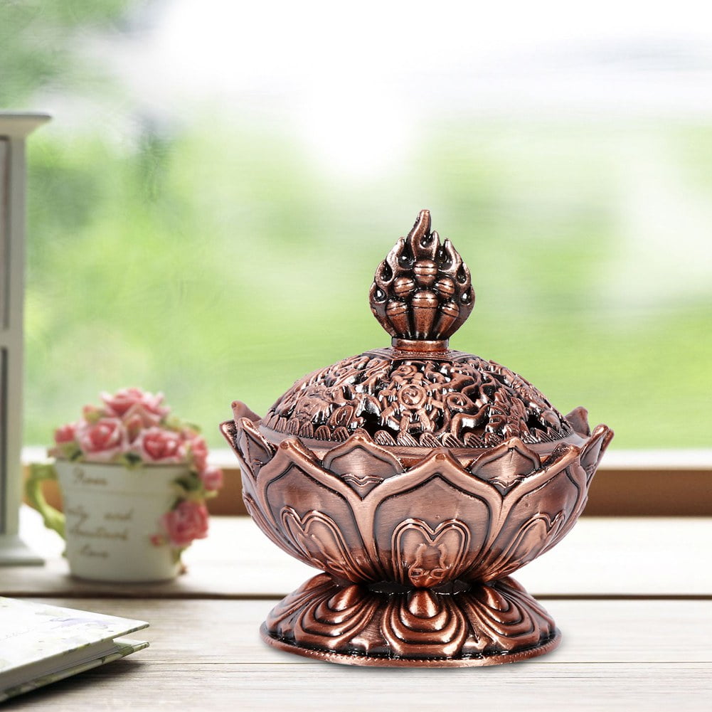 Heavy Stone Brown Tan White Glazed Vase Incense Burner Holder Decor Etched