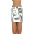 thumbnail image 4 of MSemis Women's Metallic Shiny PU Leather Bodycon Mini Skirt A-line Pencil Club Party Skirt Clubwear, 4 of 7