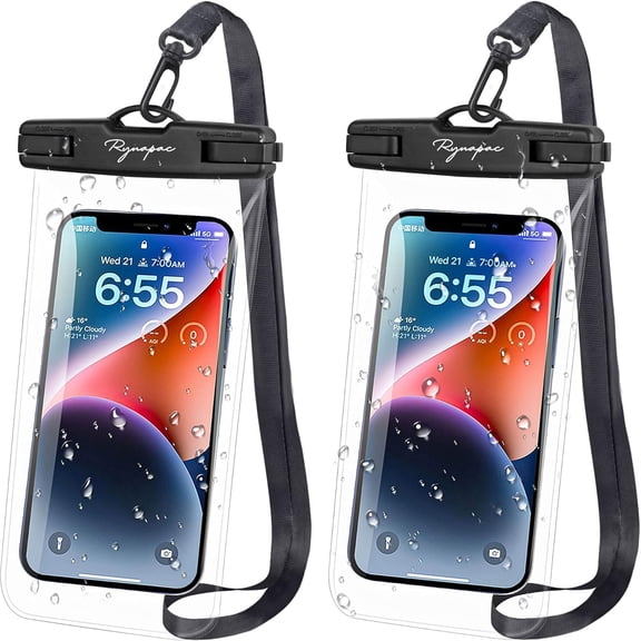GJX Ipx8 Waterproof Phone Pouch-8.5In,2Pcs Waterproof Phone Case for Iphone 17 16 15 Pro Max S26 S25 Ultra,Cellphone Dry Bag with Lanyard for Beach Vacation Travel Cruise Essentials