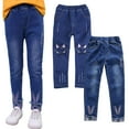 thumbnail image 3 of LYMAYTER Kids Girls Jeans Pants 3-13T Baby Toddler Stretch Denim Trousers Spring Fall Slim Fit Denim Leggings, 3 of 9